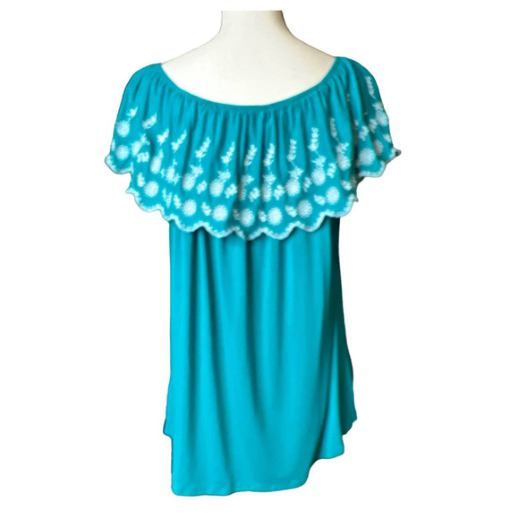 Adrianna Papell Tunic Blouse in Green Blue with Embroidered Collar Size XL - Picture 3 of 6
